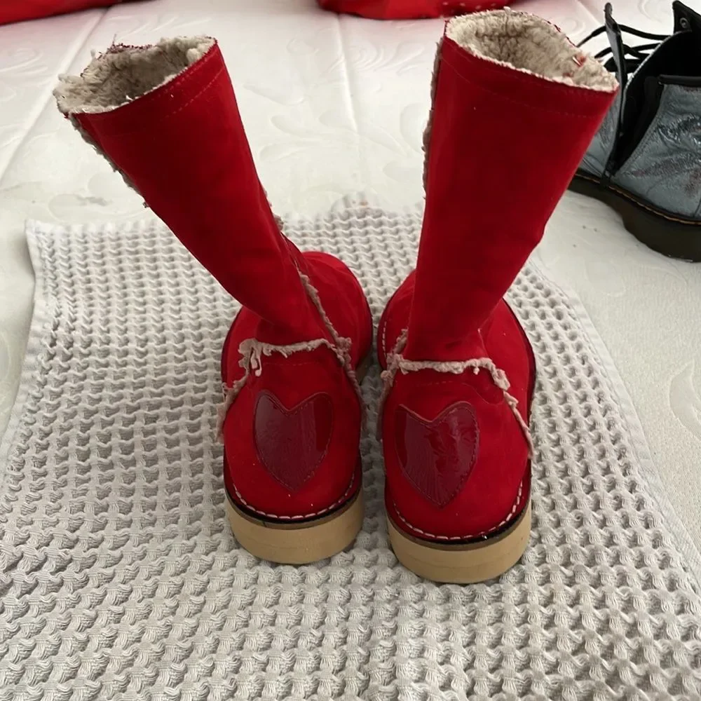 Love, Moschino red suede boots, size 36/5